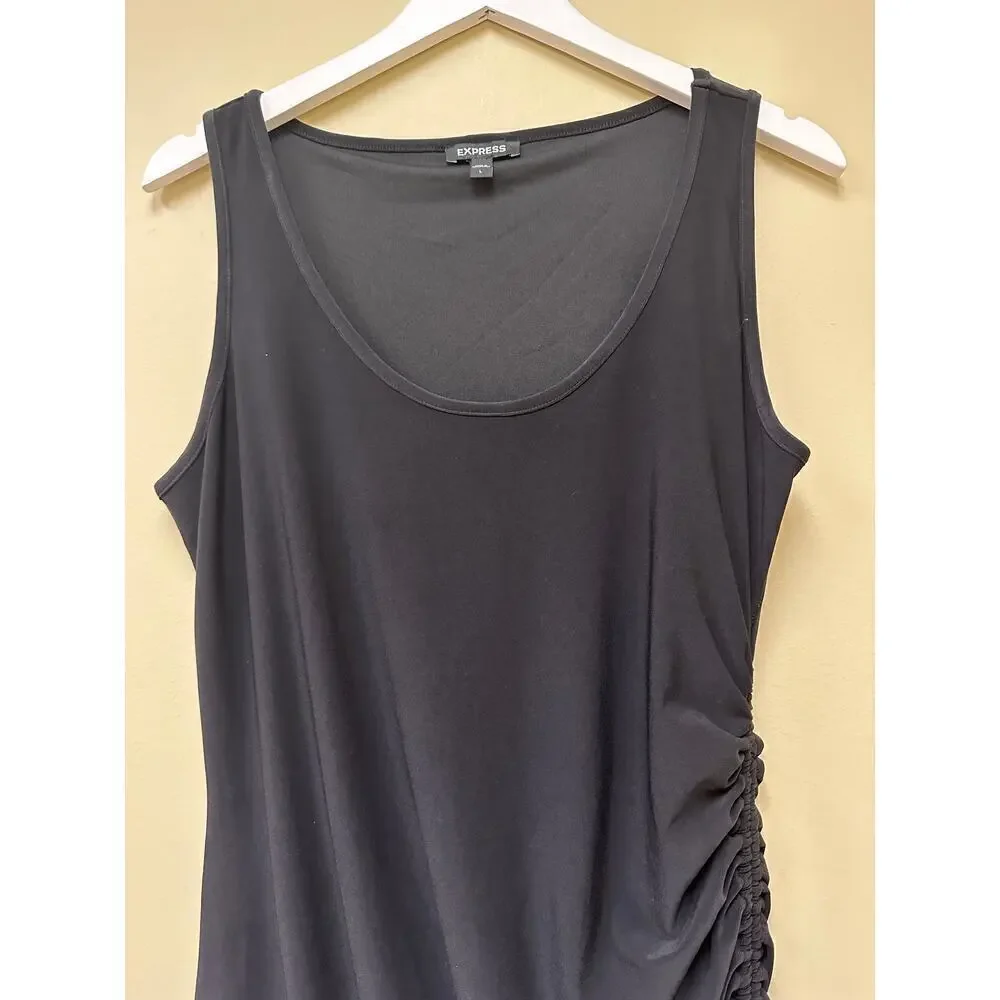Express Black Jersey Ruched Tie Hem Sleeveless y2k Bodycon Dress Size L
